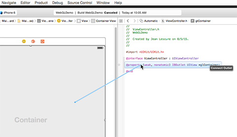 Connecting container view outlet